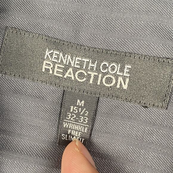 Kenneth Cole Reaction Slim Fit Dress Shirt M 15.5 32/33 Gray Tonal Stripe - Picture 4 of 7